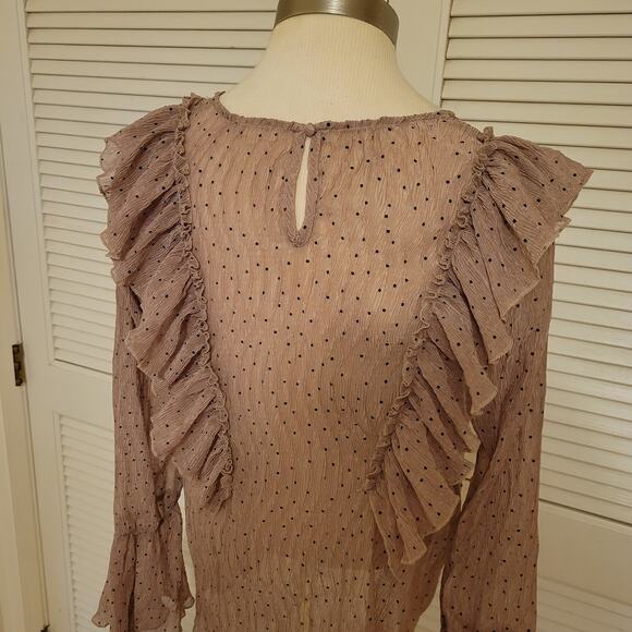 Mystree Sheer Ruffle Chiffon Polka Dot Bell Sleeve Blouse Small - Picture 5 of 8